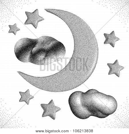 Night Sky. Moon with Clouds
