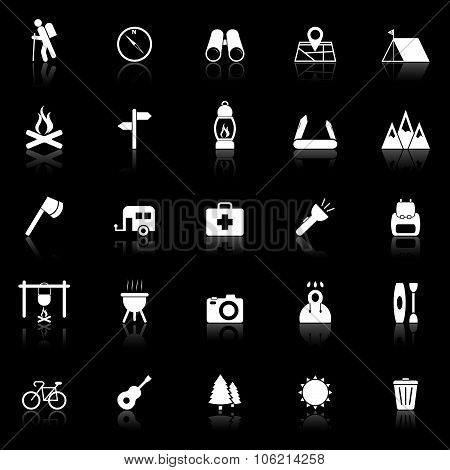 Trekking Icons With Reflect On Black Background