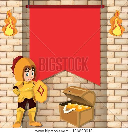 Knight standing by the banner illustration