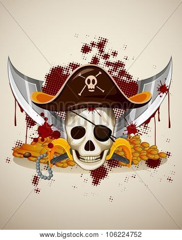 Pirate theme with skull and sword illustration