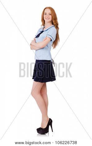 Schoolgirl isolated on the white