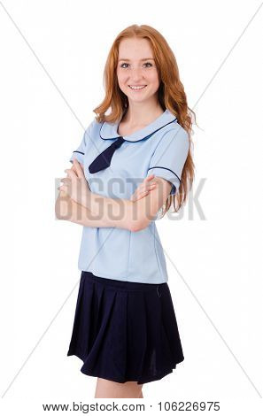 Schoolgirl isolated on the white