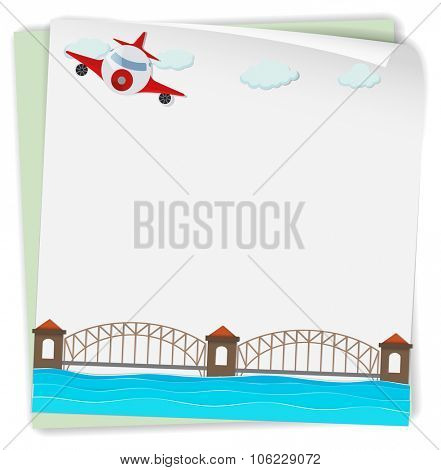 Paper design with airplane and bridge illustration