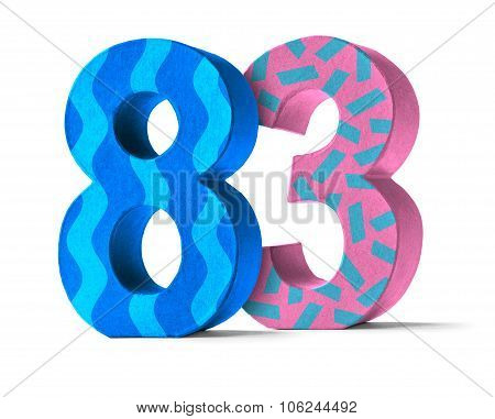 Colorful Paper Mache Number On A White Background  - Number 83