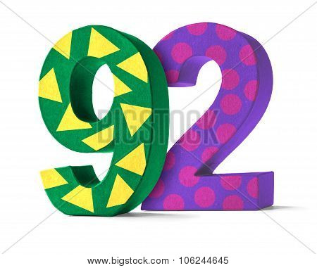 Colorful Paper Mache Number On A White Background  - Number 92