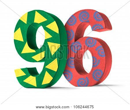 Colorful Paper Mache Number On A White Background  - Number 96