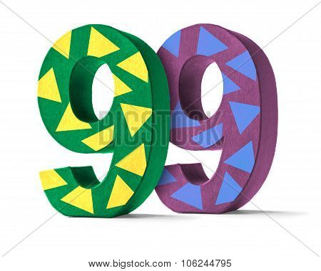 Colorful Paper Mache Number On A White Background  - Number 99