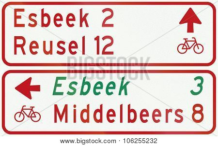 Netherlands Road Sign K8 - Signposts For Cyclists And Moped Riders Showing Intermediary Destinations