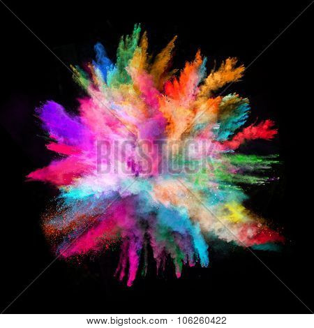 Launched colorful powder on black background