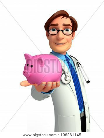 Young Doctor With Piggy Bank