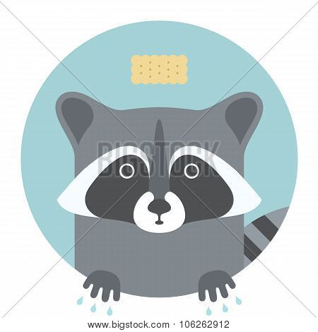 Animal set. Portrait in flat graphics - Raccoon