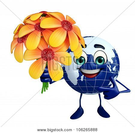 Globe character with flowers