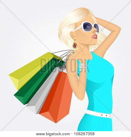 young woman with shopping bags