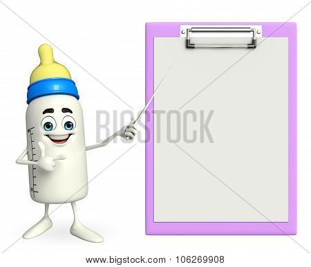 Baby Bottle Character With Notepad