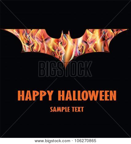 Happy Halloween With Isolated Fire Bat