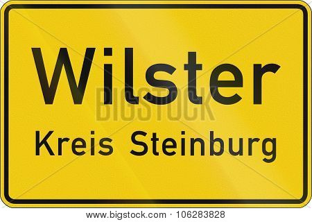 A German Regulatory Road Sign: Beginning Of Urban Area Of Wilster, District Steinburg