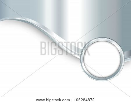 Background With  Silver Metal Strip And Round Frame For Your Text. Modern Wallpaper In Industrial St