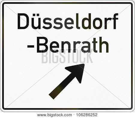 German Information Road Sign: Exit To Duesseldorf-benrath Ahead