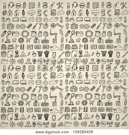 Hand drawn computer icons set.