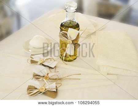 Orthodox Christening oil with candles