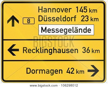 German Direction Sign Showing Various Places Including Hannover And Duesseldorf On The Federal Road