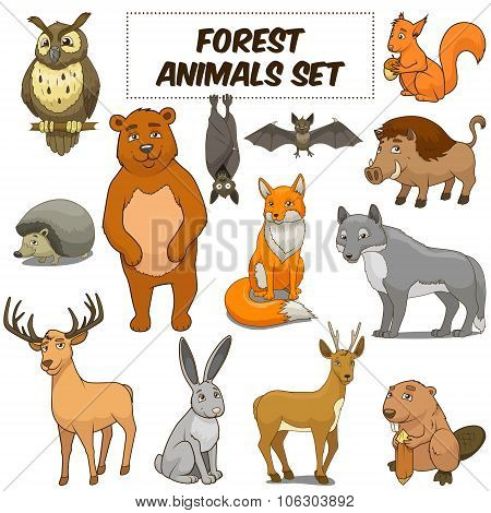 Cartoon Forest Animals Set Vector