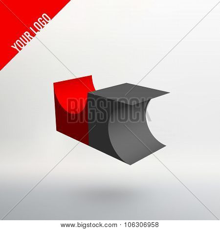 Abstract vector logo. Three colored cube with chamfered round the center of the face.
