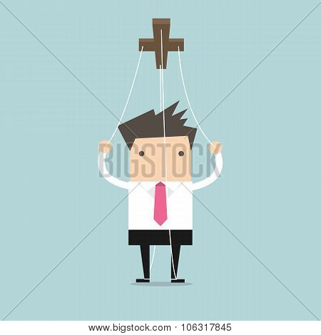 Businessman marionette on ropes