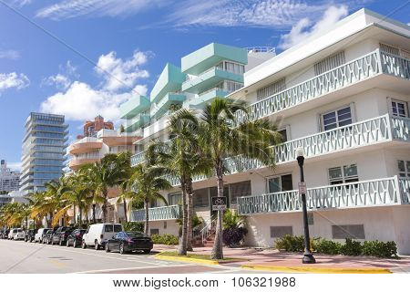 Buildings In Ocean Drive. Miami Beach, Florida