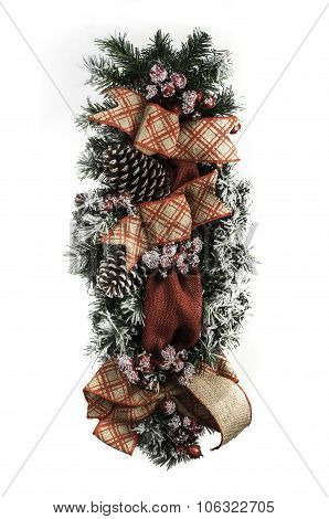 Holiday Wood Branch Ribbon Pine Decoration