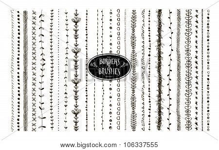 Vector Set Of Floral And Geometric Decorative Brushes.