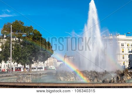 Rainbow At Hochstrahlbrunnen Fountain, Vienna