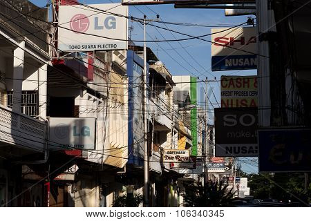Billboards And Communications Cables On Manado Street