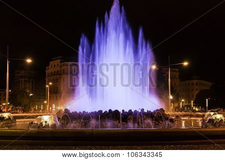 Blue Fountain On Schwarzenbergplatz Square, Vienn