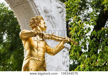 Statue Johann Strauss Close Up In City Park Vienna