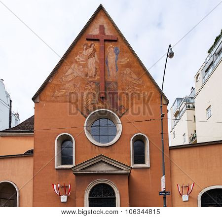 Front View Of Of Kapuzinerkirche In Vienna