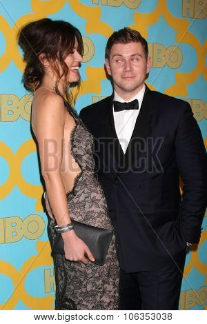 LOS ANGELES - JAN 11:  Charlie Webster, Allen Leech at the HBO Post Golden Globes Party at a Beverly Hilton on January 11, 2015 in Beverly Hills, CA