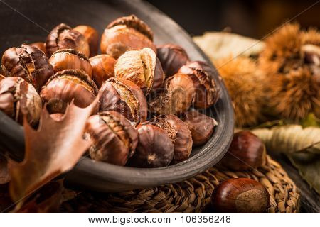 Roasted Chestnuts And Leaves