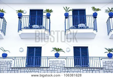 Blue Terraces Of An Italian Mediterranean Building