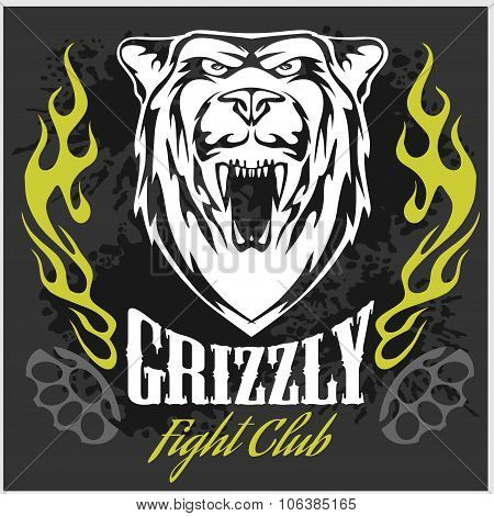 Grizzly bear head emblem.