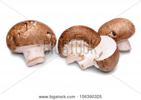 Fresh Champignon Mushrooms Isolated On A White Background