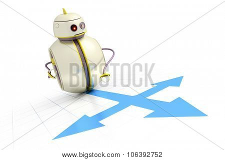 A sweet little robot is looking for the right way to go