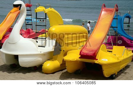 Colorful pedalos at the beach