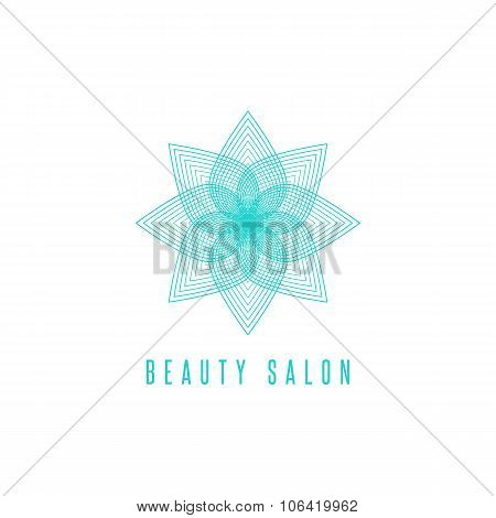 Flower Logo Monogram, Thin Line Style Floral Beauty Salon Emblem, Cosmetologist Business Card Symbol