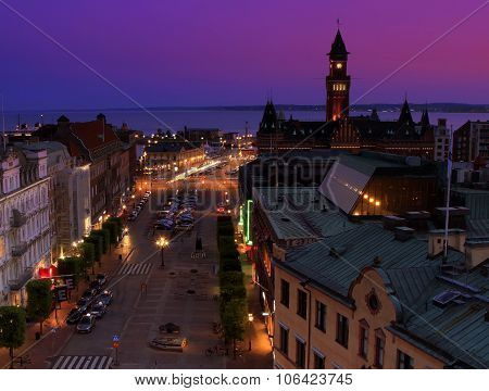 Panorama of night Helsinborg, Sweden