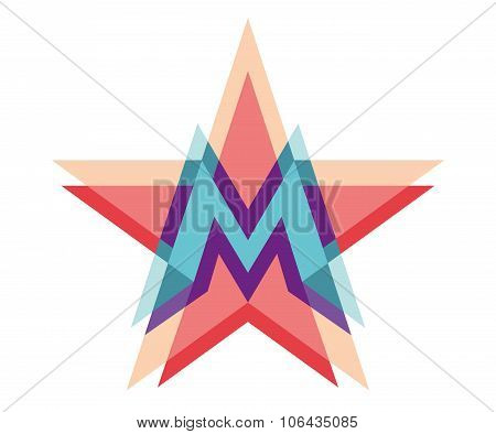 Five-point star logo with letter M. Vector illustration.