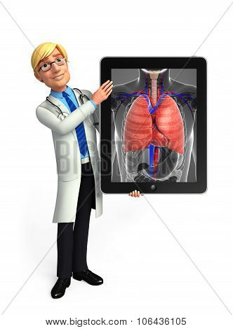 Young Doctor With Lungs Anatomy