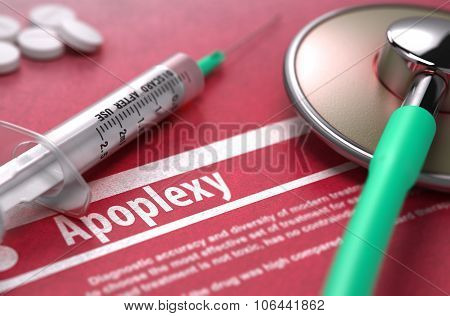 Apoplexy - Printed Diagnosis on Red Background.