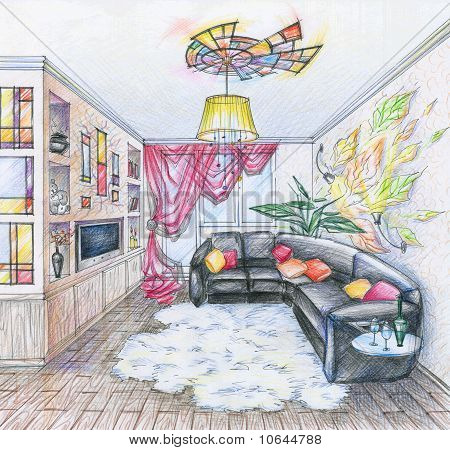 Sketch Of Interior Of Living Room