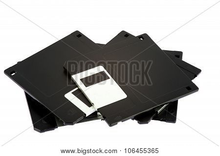 Obsolete Computer Floppy Discs On White Background